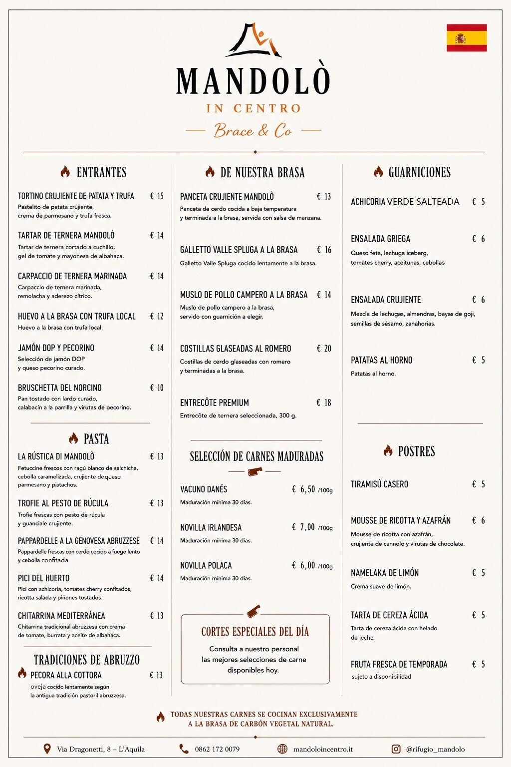 Menú completo de Mandolò in Centro en español